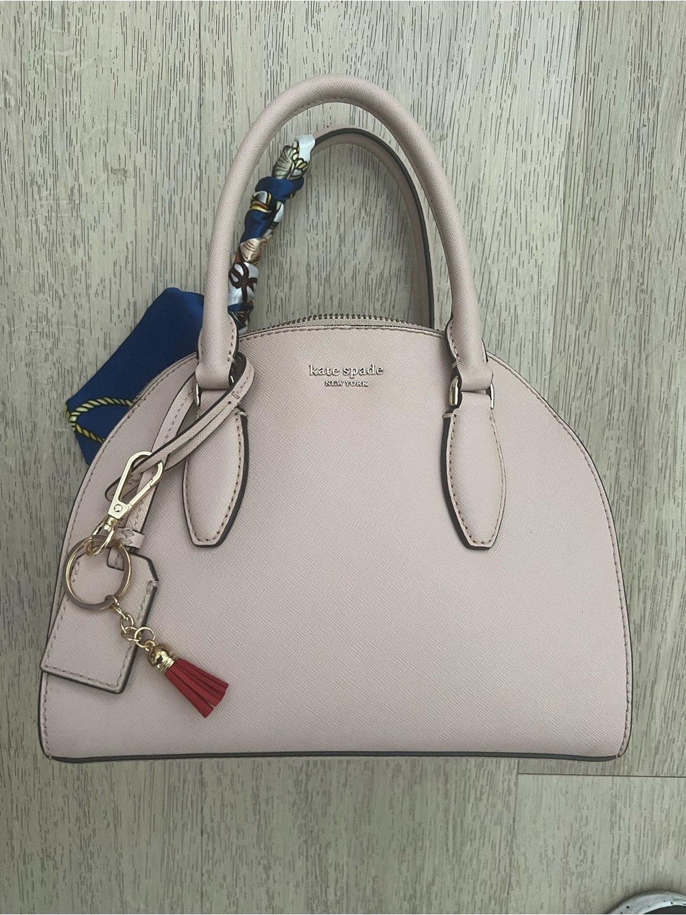kate spade Blush Pink Dome Satchel with Red Tassel Charm